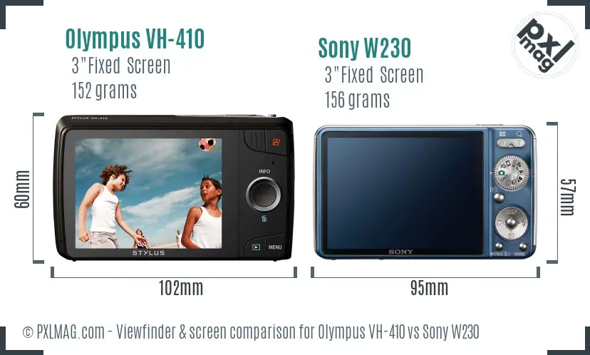 Olympus VH-410 vs Sony W230 Screen and Viewfinder comparison