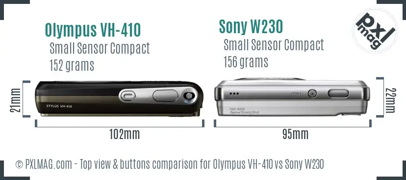 Olympus VH-410 vs Sony W230 top view buttons comparison