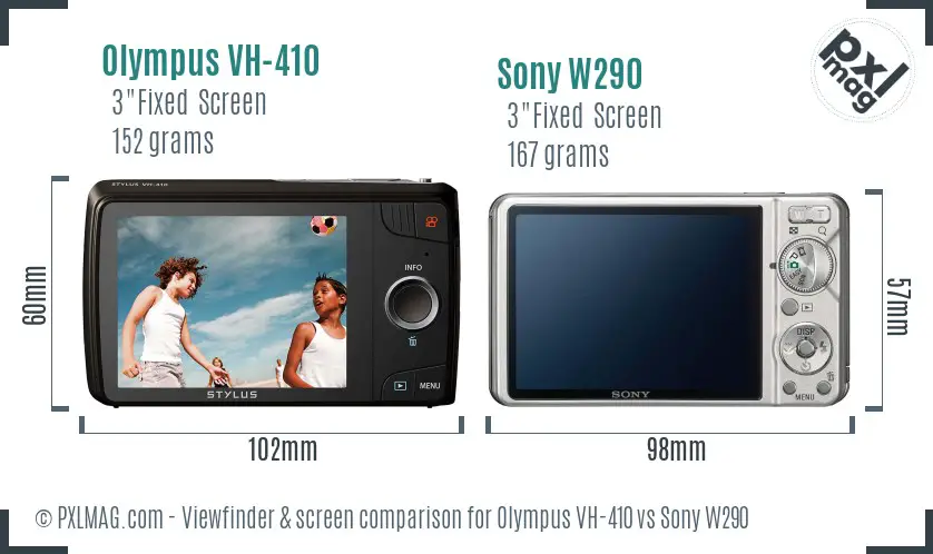 Olympus VH-410 vs Sony W290 Screen and Viewfinder comparison