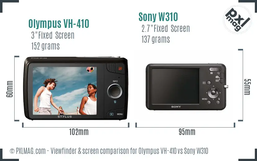 Olympus VH-410 vs Sony W310 Screen and Viewfinder comparison