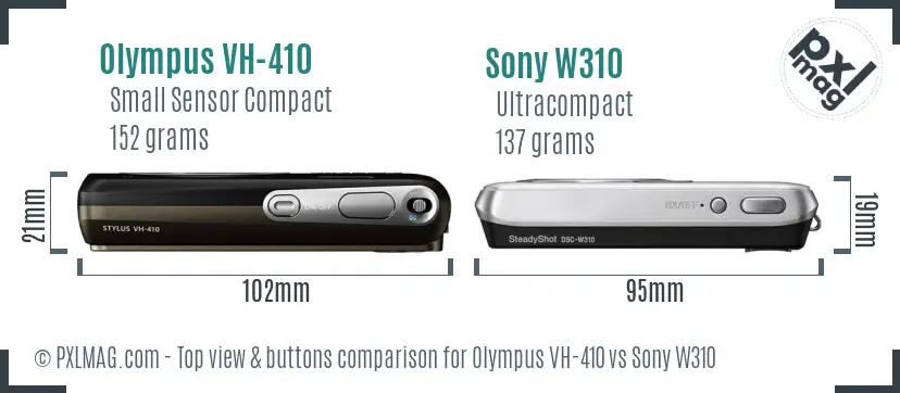 Olympus VH-410 vs Sony W310 top view buttons comparison