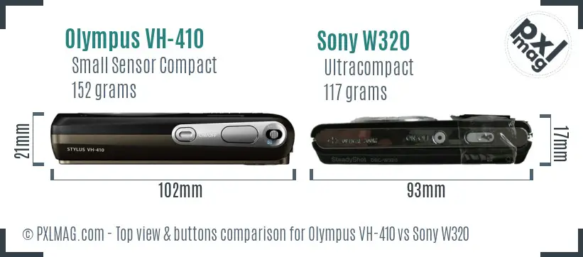 Olympus VH-410 vs Sony W320 top view buttons comparison
