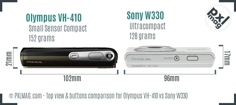 Olympus VH-410 vs Sony W330 top view buttons comparison