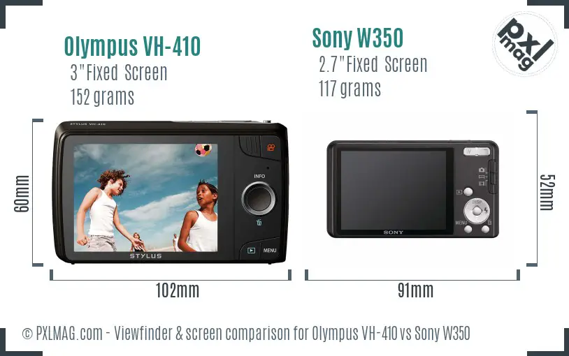 Olympus VH-410 vs Sony W350 Screen and Viewfinder comparison