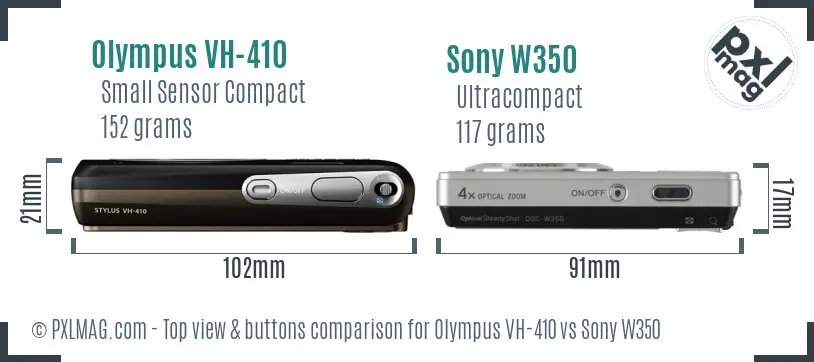 Olympus VH-410 vs Sony W350 top view buttons comparison