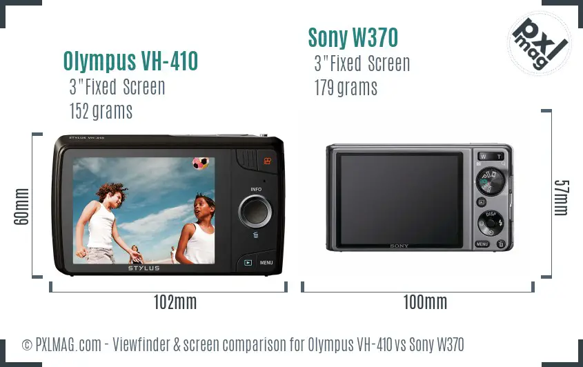 Olympus VH-410 vs Sony W370 Screen and Viewfinder comparison