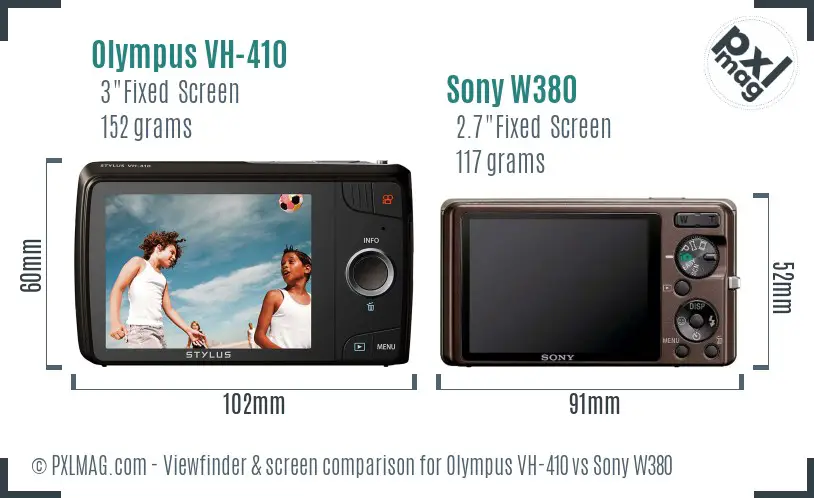 Olympus VH-410 vs Sony W380 Screen and Viewfinder comparison