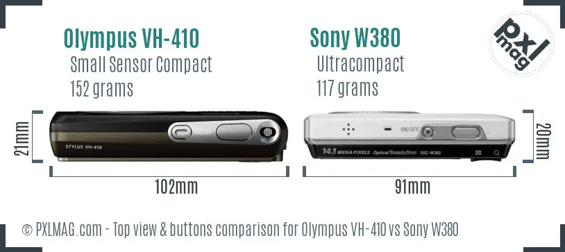 Olympus VH-410 vs Sony W380 top view buttons comparison