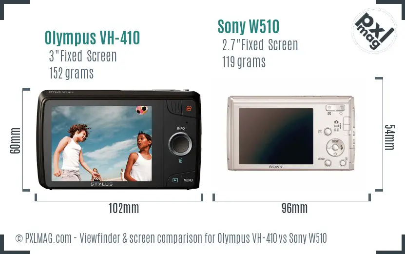 Olympus VH-410 vs Sony W510 Screen and Viewfinder comparison