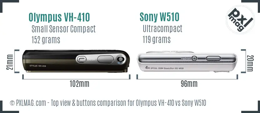 Olympus VH-410 vs Sony W510 top view buttons comparison