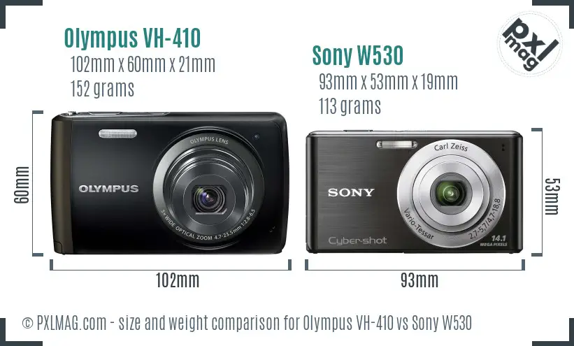 Olympus VH-410 vs Sony W530 size comparison