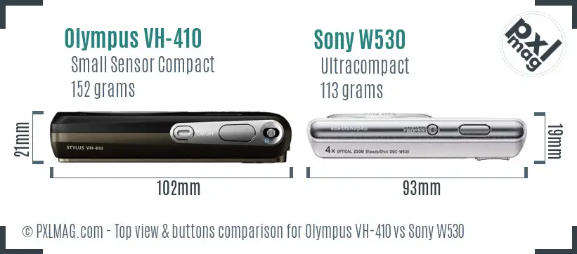 Olympus VH-410 vs Sony W530 top view buttons comparison