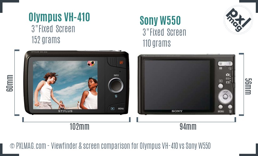 Olympus VH-410 vs Sony W550 Screen and Viewfinder comparison