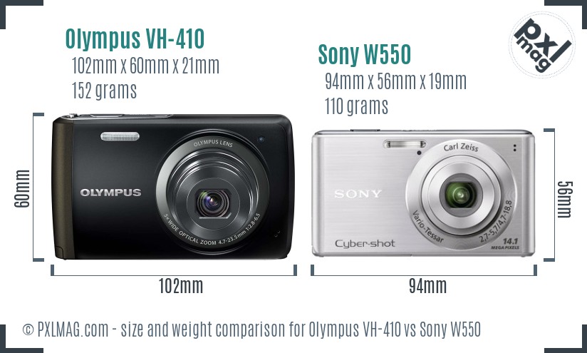 Olympus VH-410 vs Sony W550 size comparison