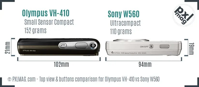 Olympus VH-410 vs Sony W560 top view buttons comparison