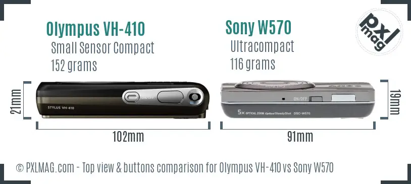 Olympus VH-410 vs Sony W570 top view buttons comparison