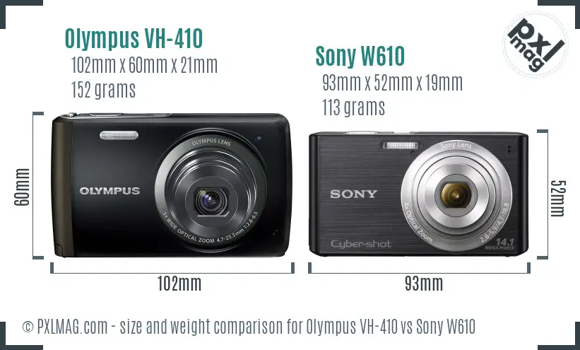 Olympus VH-410 vs Sony W610 size comparison