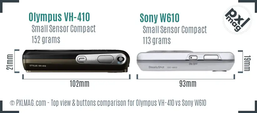 Olympus VH-410 vs Sony W610 top view buttons comparison