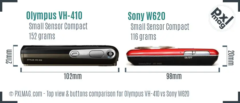 Olympus VH-410 vs Sony W620 top view buttons comparison