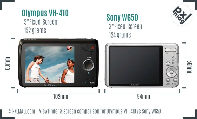 Olympus VH-410 vs Sony W650 Screen and Viewfinder comparison