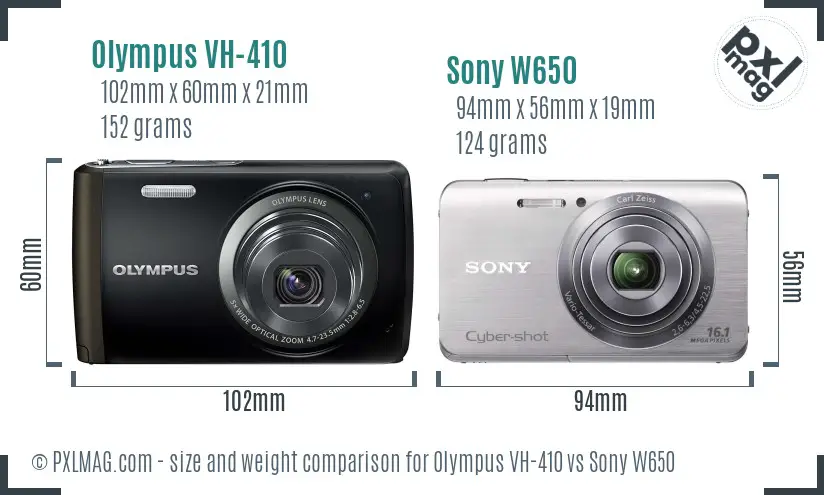 Olympus VH-410 vs Sony W650 size comparison