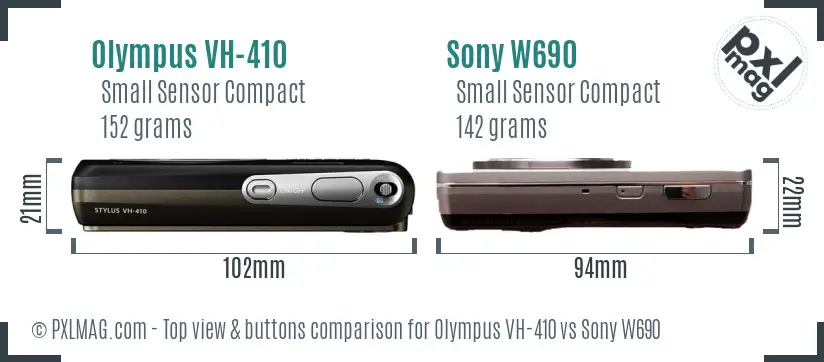 Olympus VH-410 vs Sony W690 top view buttons comparison