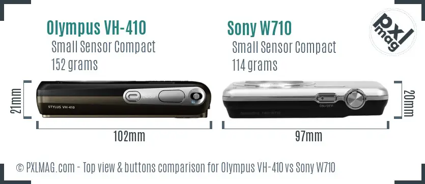 Olympus VH-410 vs Sony W710 top view buttons comparison