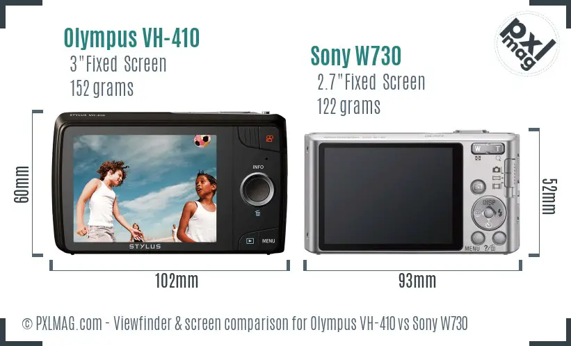 Olympus VH-410 vs Sony W730 Screen and Viewfinder comparison