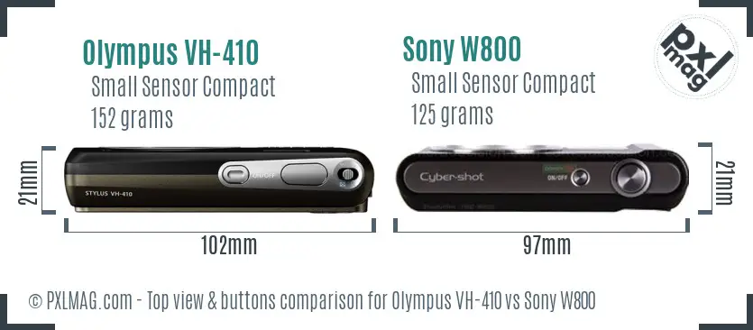 Olympus VH-410 vs Sony W800 top view buttons comparison