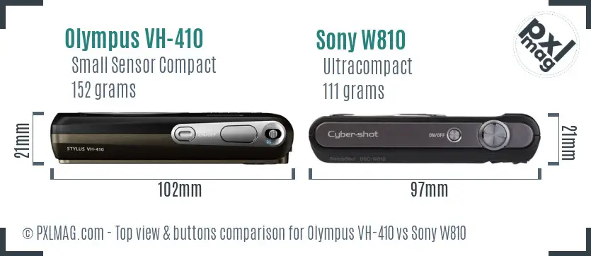 Olympus VH-410 vs Sony W810 top view buttons comparison