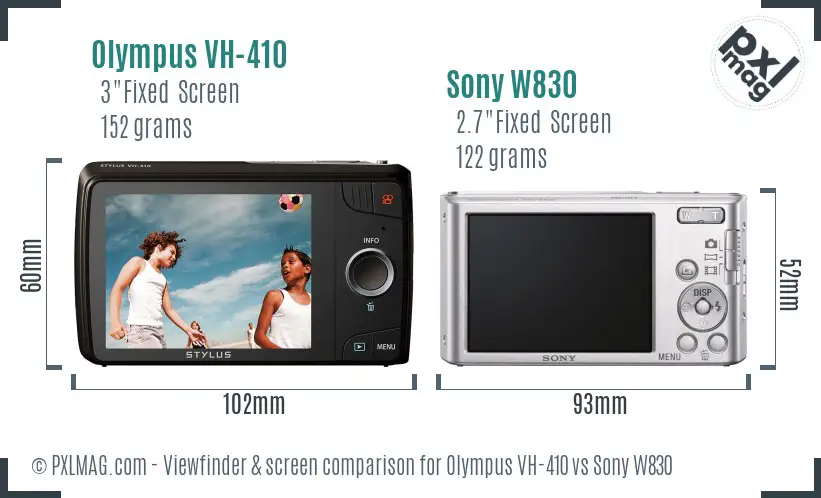 Olympus VH-410 vs Sony W830 Screen and Viewfinder comparison