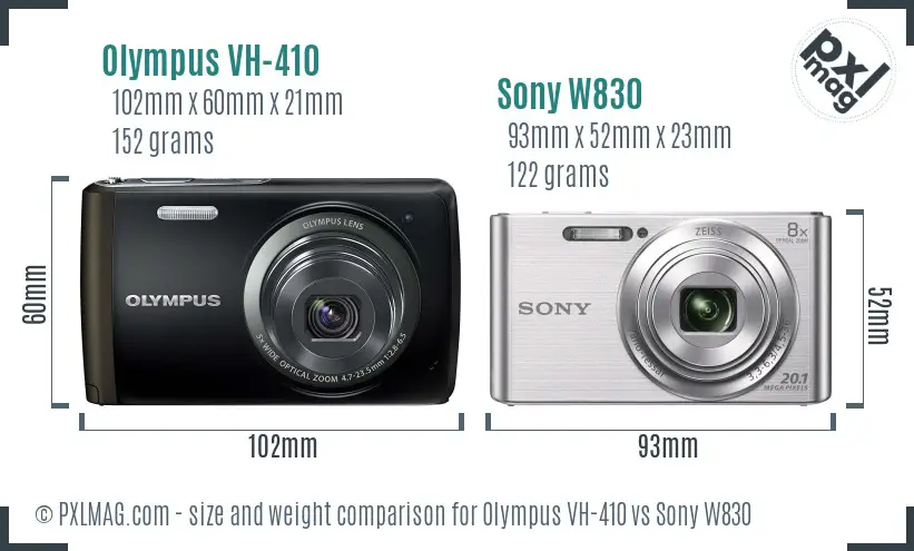 Olympus VH-410 vs Sony W830 size comparison