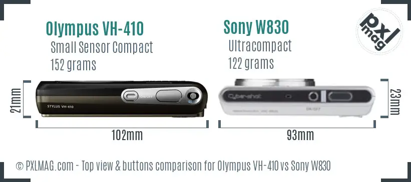 Olympus VH-410 vs Sony W830 top view buttons comparison