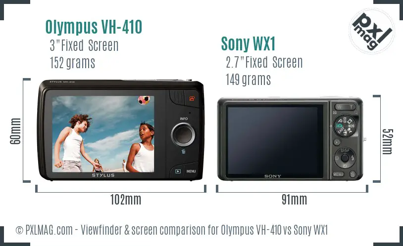 Olympus VH-410 vs Sony WX1 Screen and Viewfinder comparison