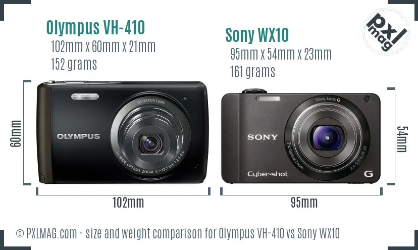 Olympus VH-410 vs Sony WX10 size comparison