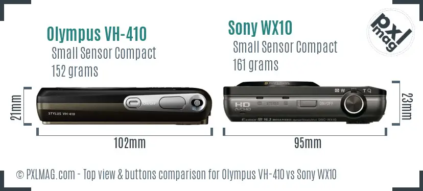 Olympus VH-410 vs Sony WX10 top view buttons comparison