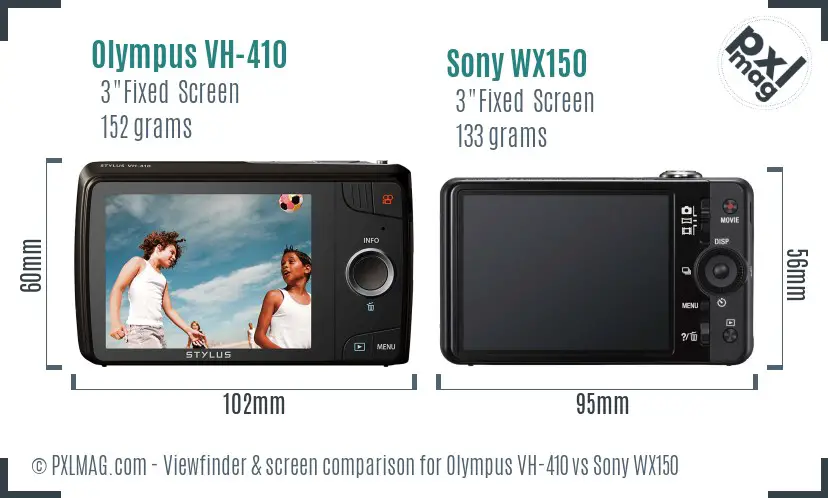 Olympus VH-410 vs Sony WX150 Screen and Viewfinder comparison