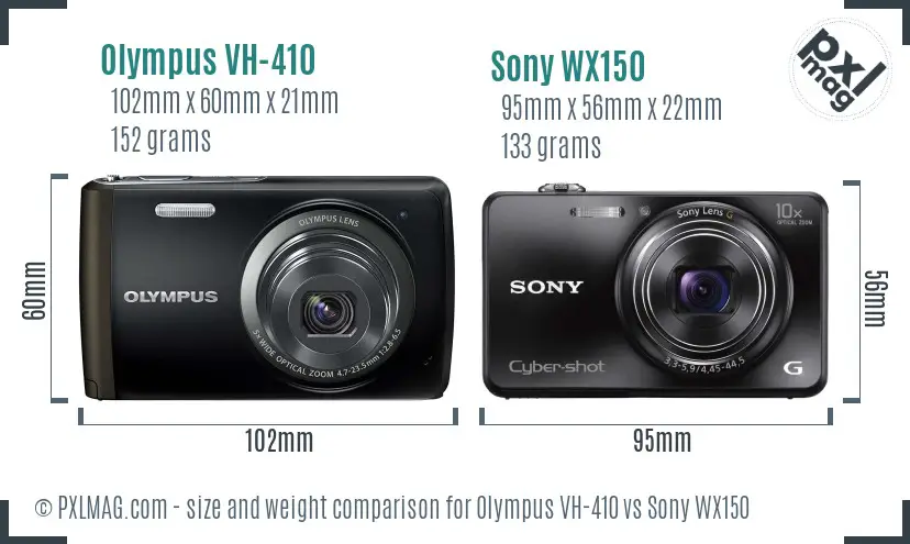 Olympus VH-410 vs Sony WX150 size comparison
