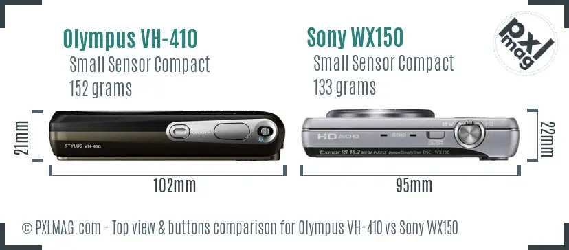 Olympus VH-410 vs Sony WX150 top view buttons comparison