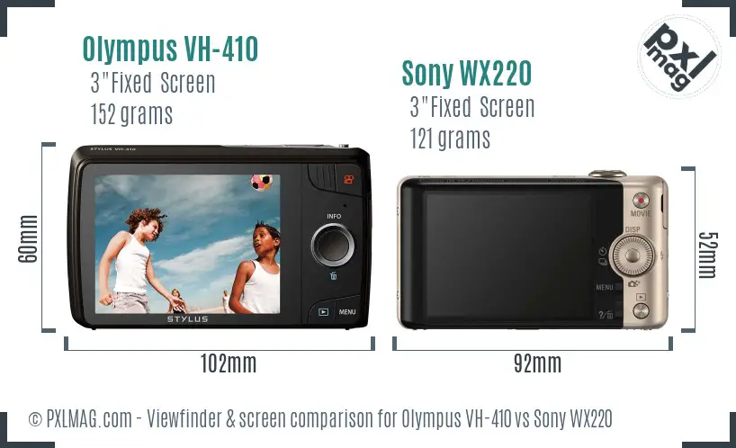 Olympus VH-410 vs Sony WX220 Screen and Viewfinder comparison