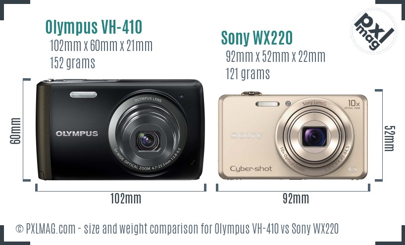 Olympus VH-410 vs Sony WX220 size comparison
