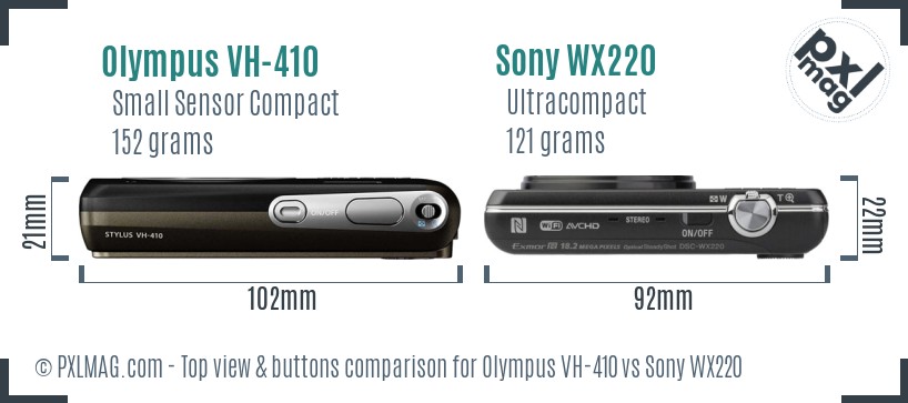Olympus VH-410 vs Sony WX220 top view buttons comparison