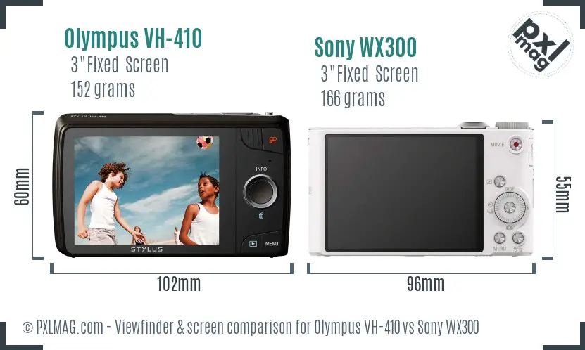 Olympus VH-410 vs Sony WX300 Screen and Viewfinder comparison
