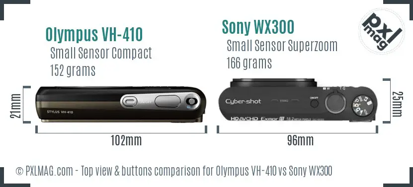 Olympus VH-410 vs Sony WX300 top view buttons comparison