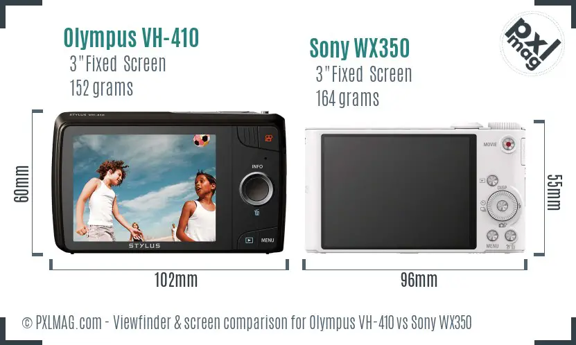Olympus VH-410 vs Sony WX350 Screen and Viewfinder comparison