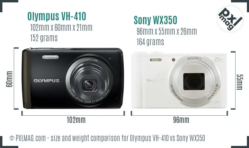 Olympus VH-410 vs Sony WX350 size comparison