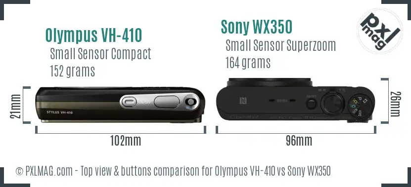 Olympus VH-410 vs Sony WX350 top view buttons comparison