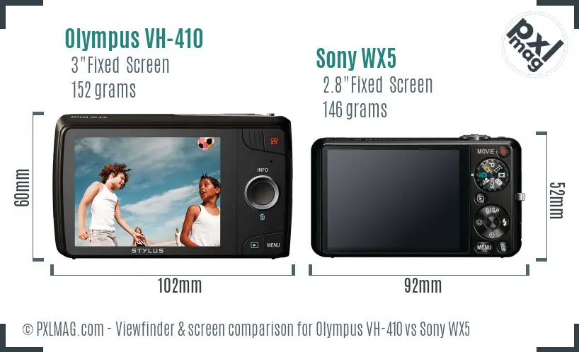 Olympus VH-410 vs Sony WX5 Screen and Viewfinder comparison