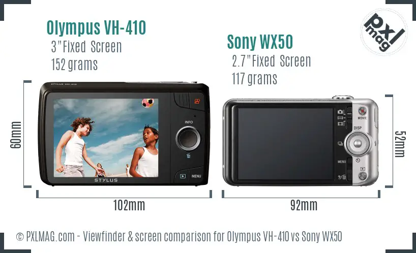 Olympus VH-410 vs Sony WX50 Screen and Viewfinder comparison