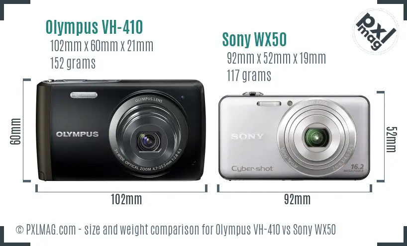 Olympus VH-410 vs Sony WX50 size comparison